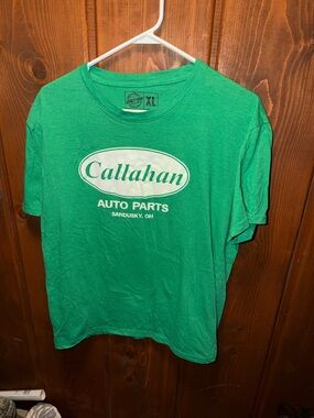 Callahan Auto Parts Green Graphic Logo Tee. Chris Farley Movie.